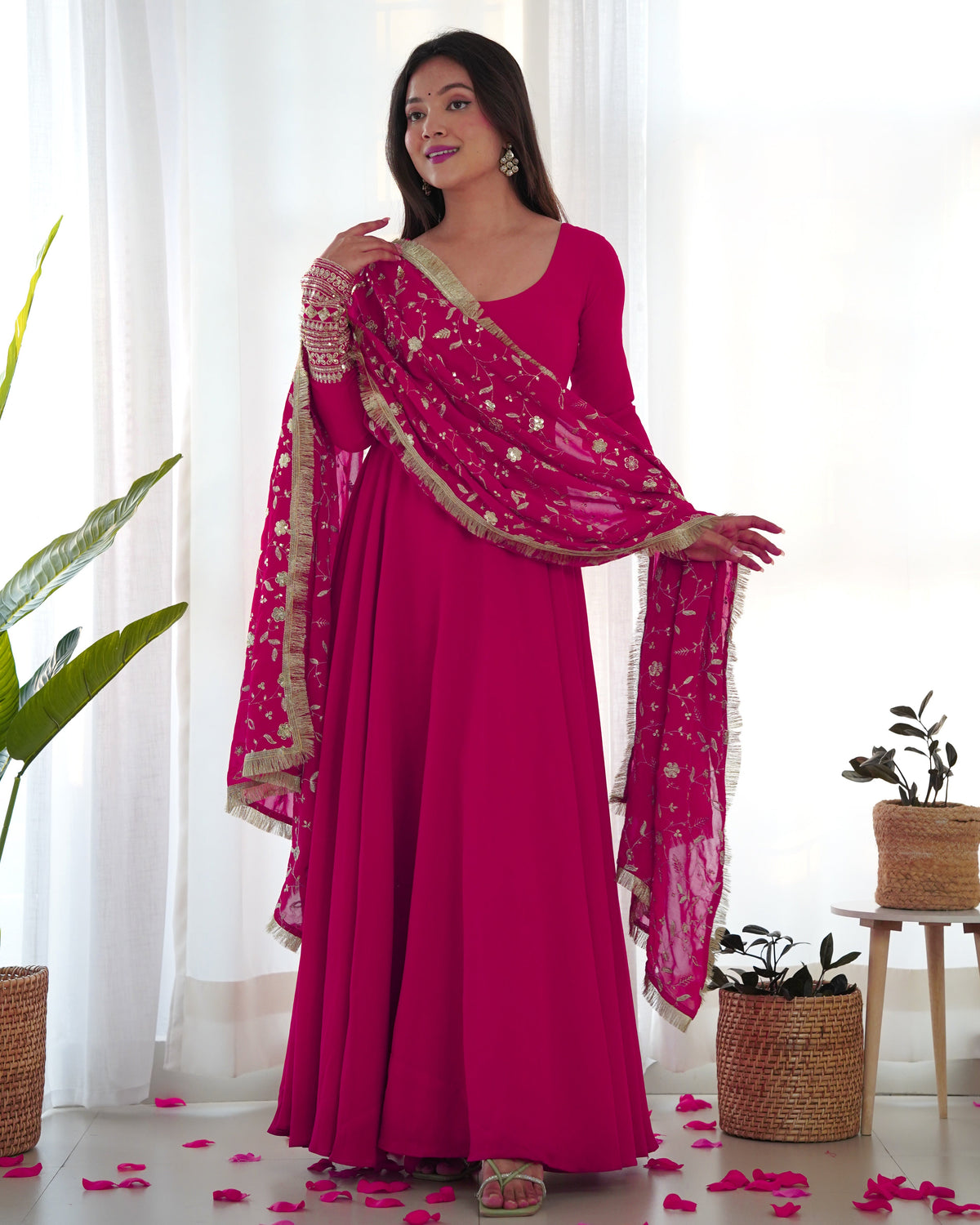 Elegant Heavy Fox Georgette Anarkali Suit with Embroidered Sequins & Lace Work