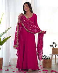 Elegant Heavy Fox Georgette Anarkali Suit with Embroidered Sequins & Lace Work