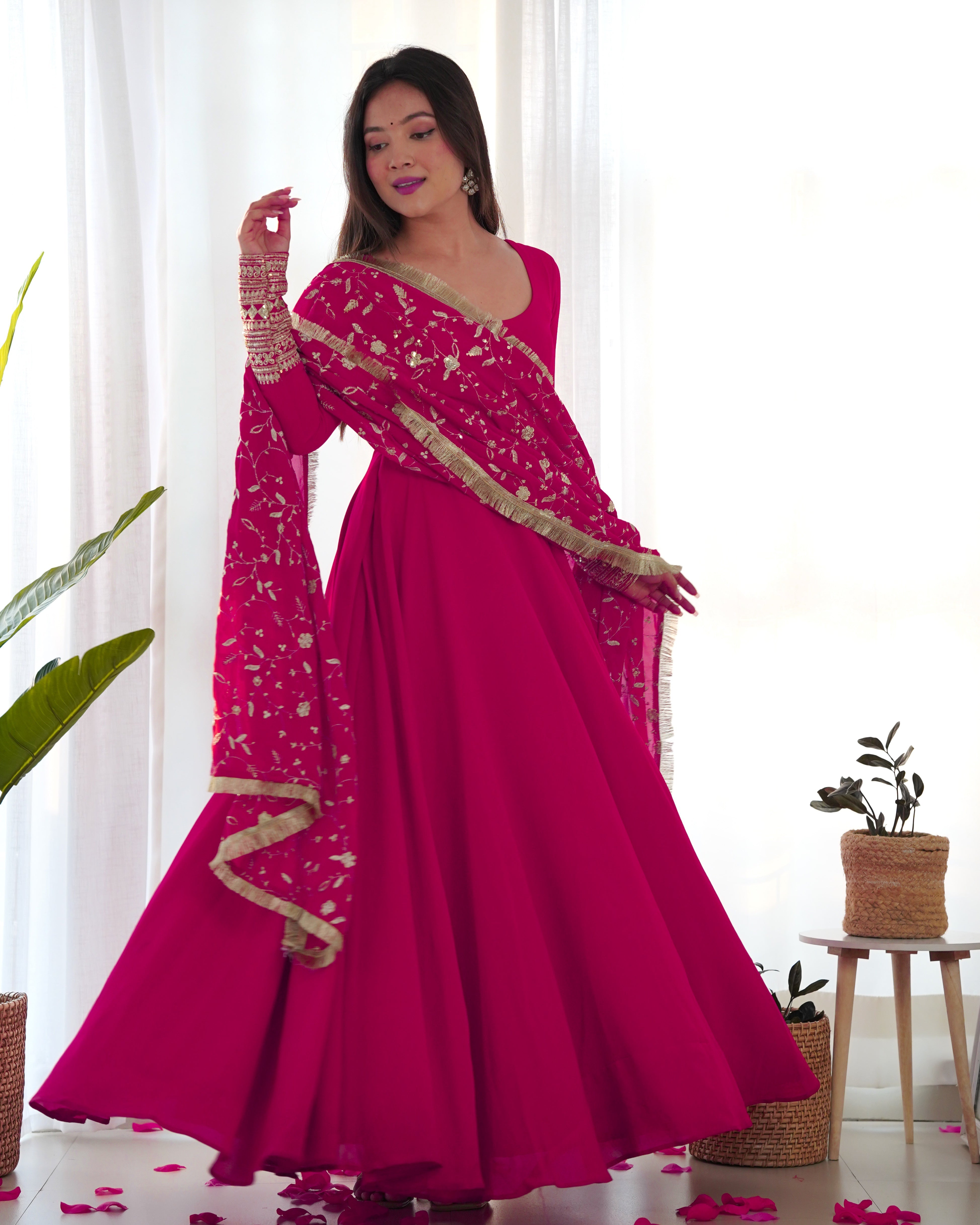 Elegant Heavy Fox Georgette Anarkali Suit with Embroidered Sequins & Lace Work
