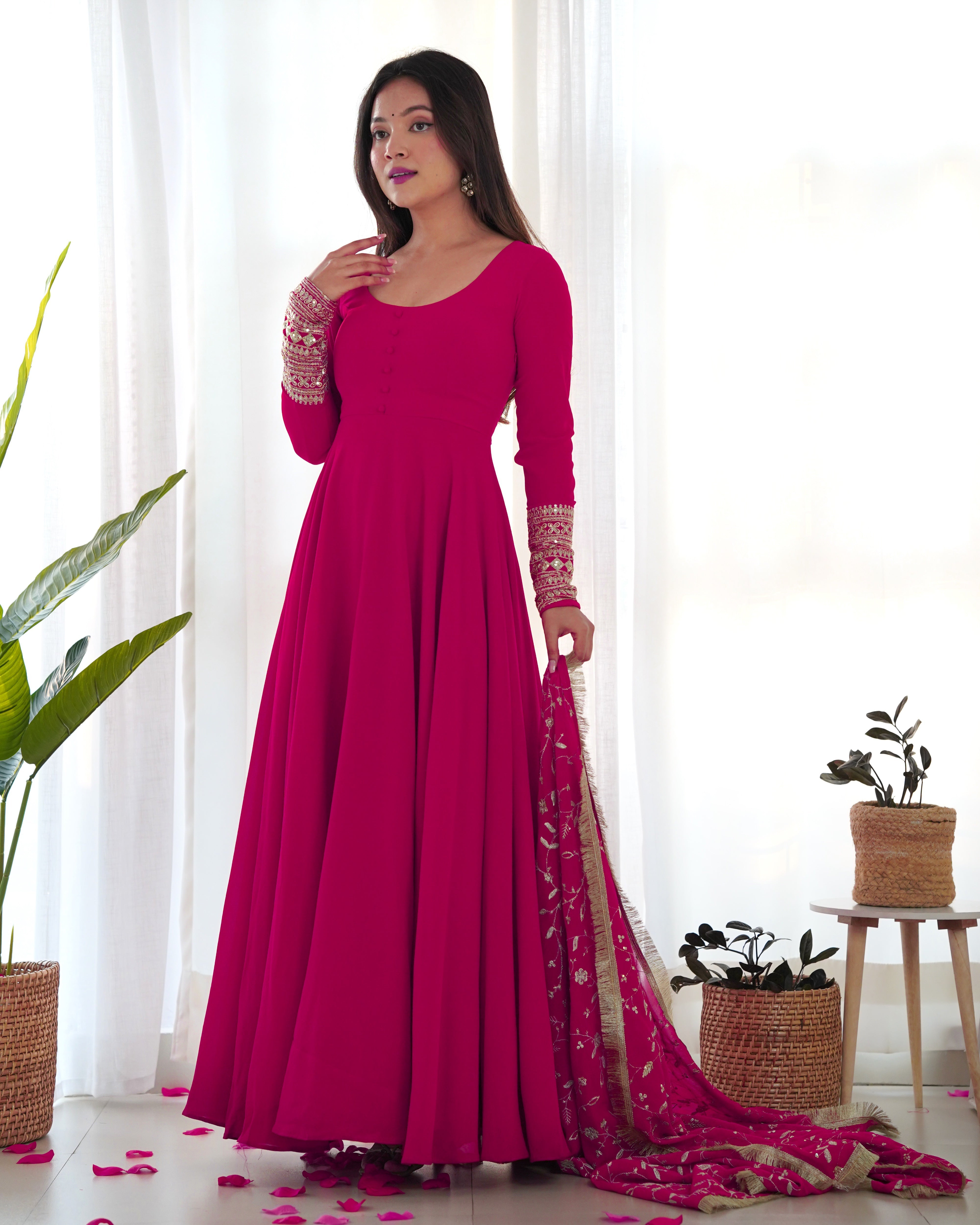 Elegant Heavy Fox Georgette Anarkali Suit with Embroidered Sequins & Lace Work