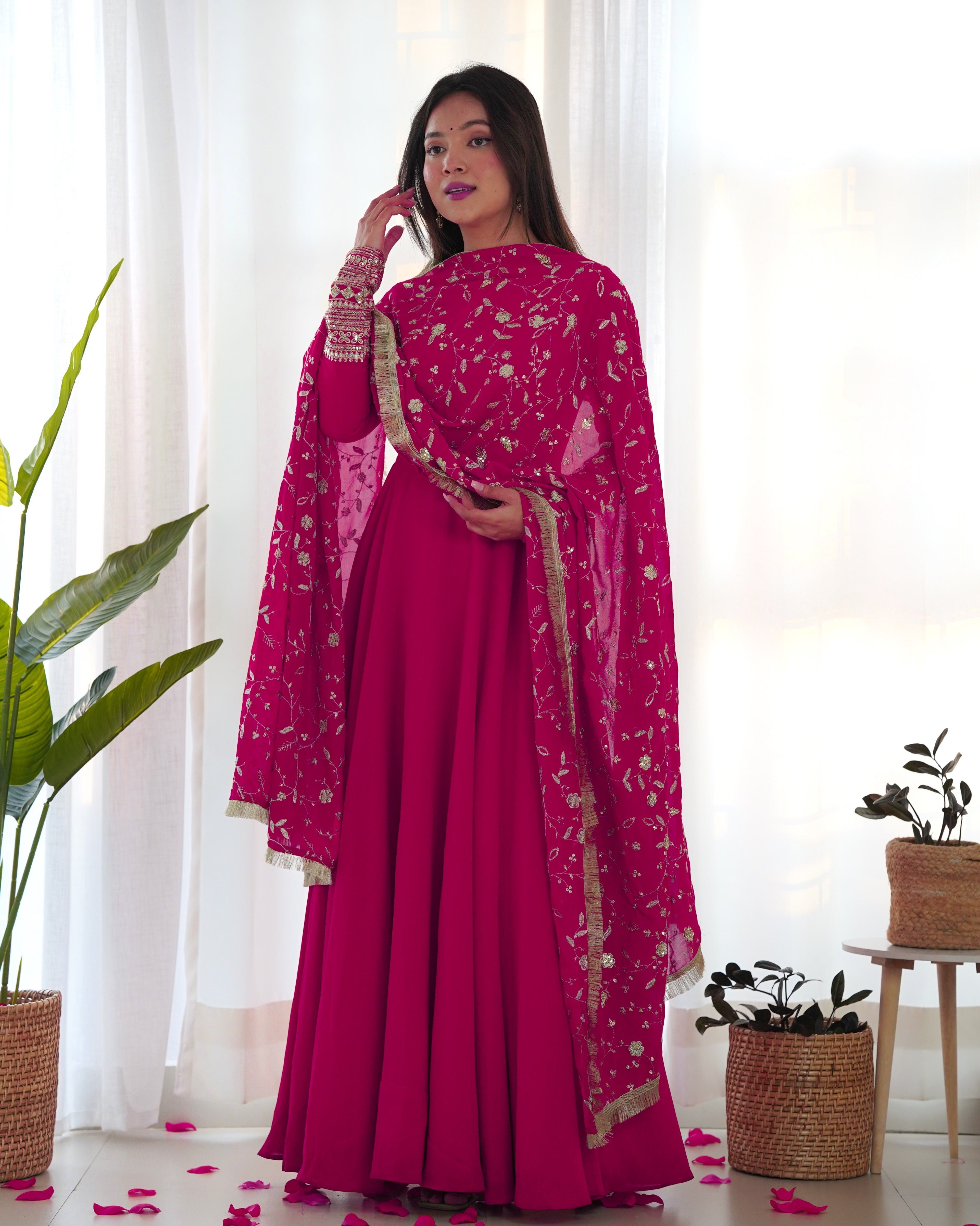 Elegant Heavy Fox Georgette Anarkali Suit with Embroidered Sequins & Lace Work
