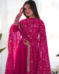 Elegant Heavy Fox Georgette Anarkali Suit with Embroidered Sequins & Lace Work