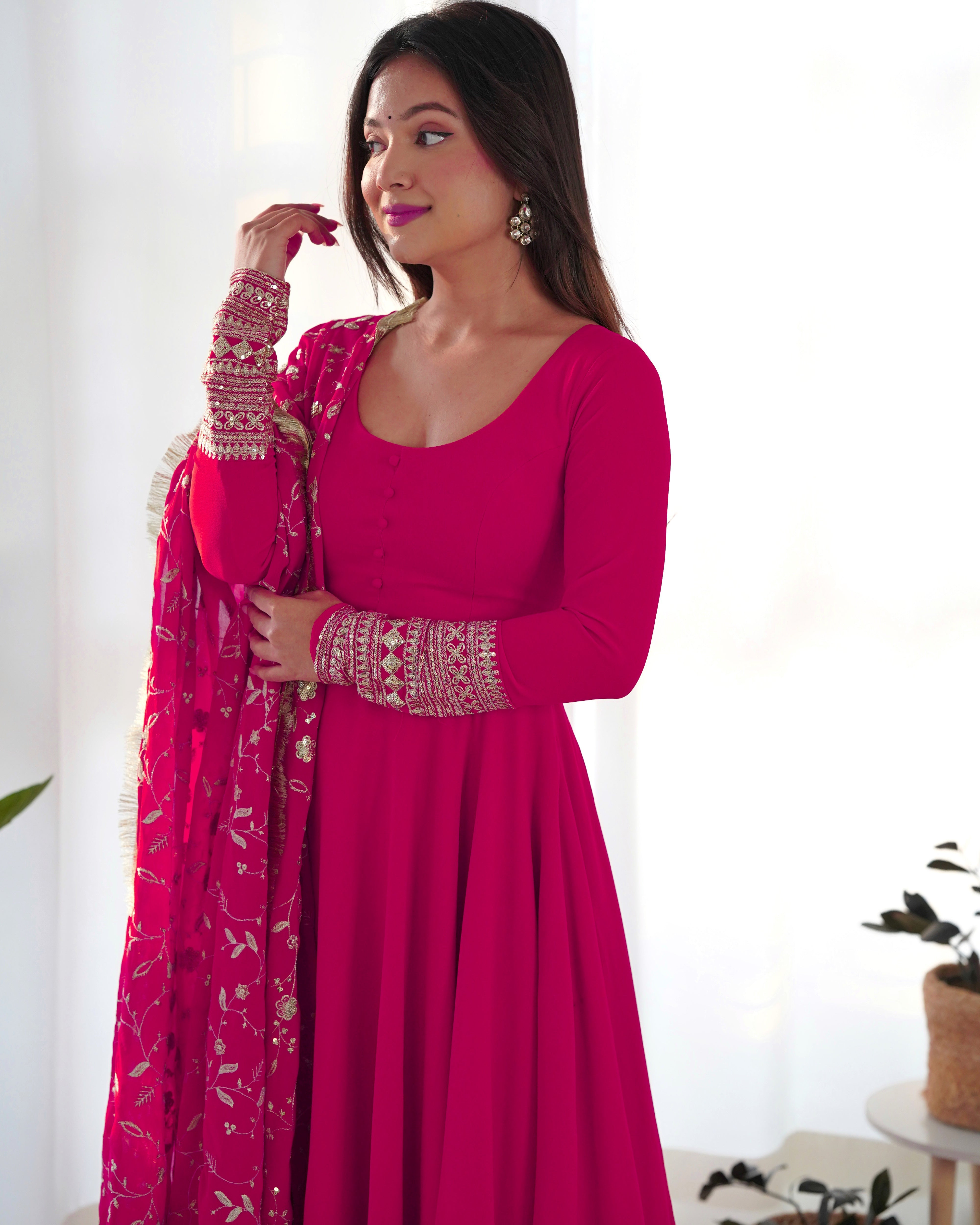 Elegant Heavy Fox Georgette Anarkali Suit with Embroidered Sequins & Lace Work