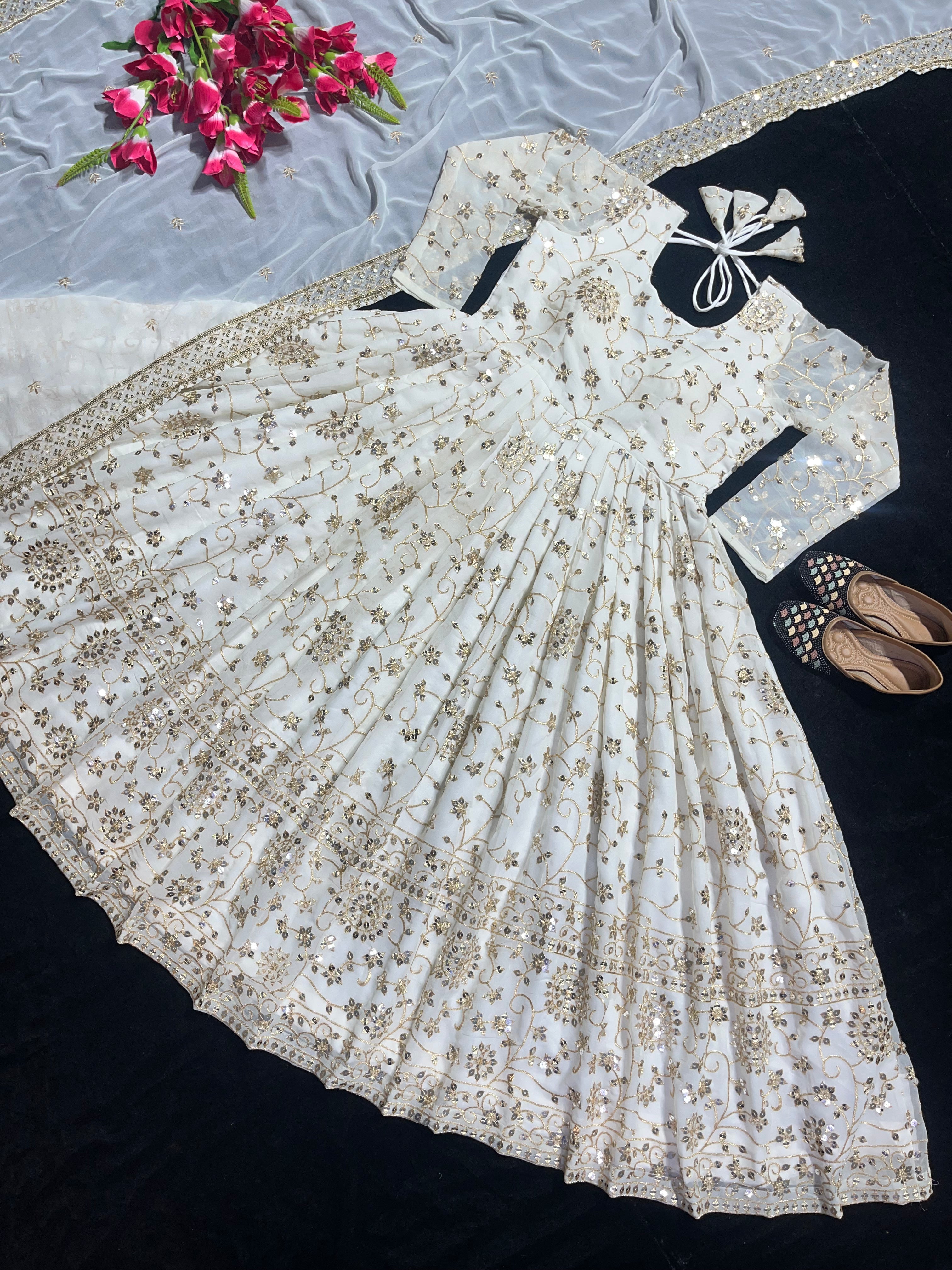 Faux Georgette Anarkali Suit – Thread & 9mm Sequins Work