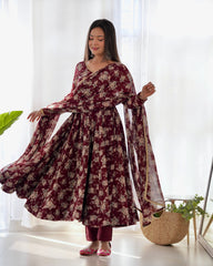 Elegant Faux Georgette Multi-Floral Printed Anarkali Suit