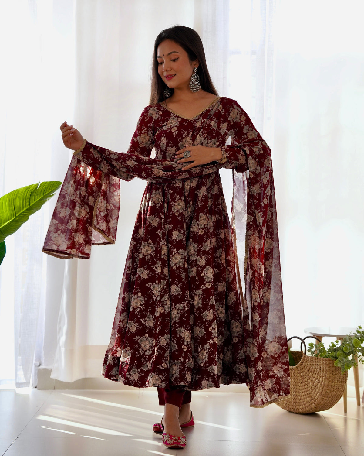 Elegant Faux Georgette Multi-Floral Printed Anarkali Suit