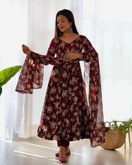 Elegant Faux Georgette Multi-Floral Printed Anarkali Suit