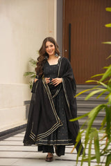 Maslin Digital Print Kurta Set with Lace Border Dupatta