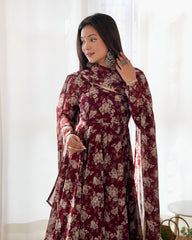 Elegant Faux Georgette Multi-Floral Printed Anarkali Suit