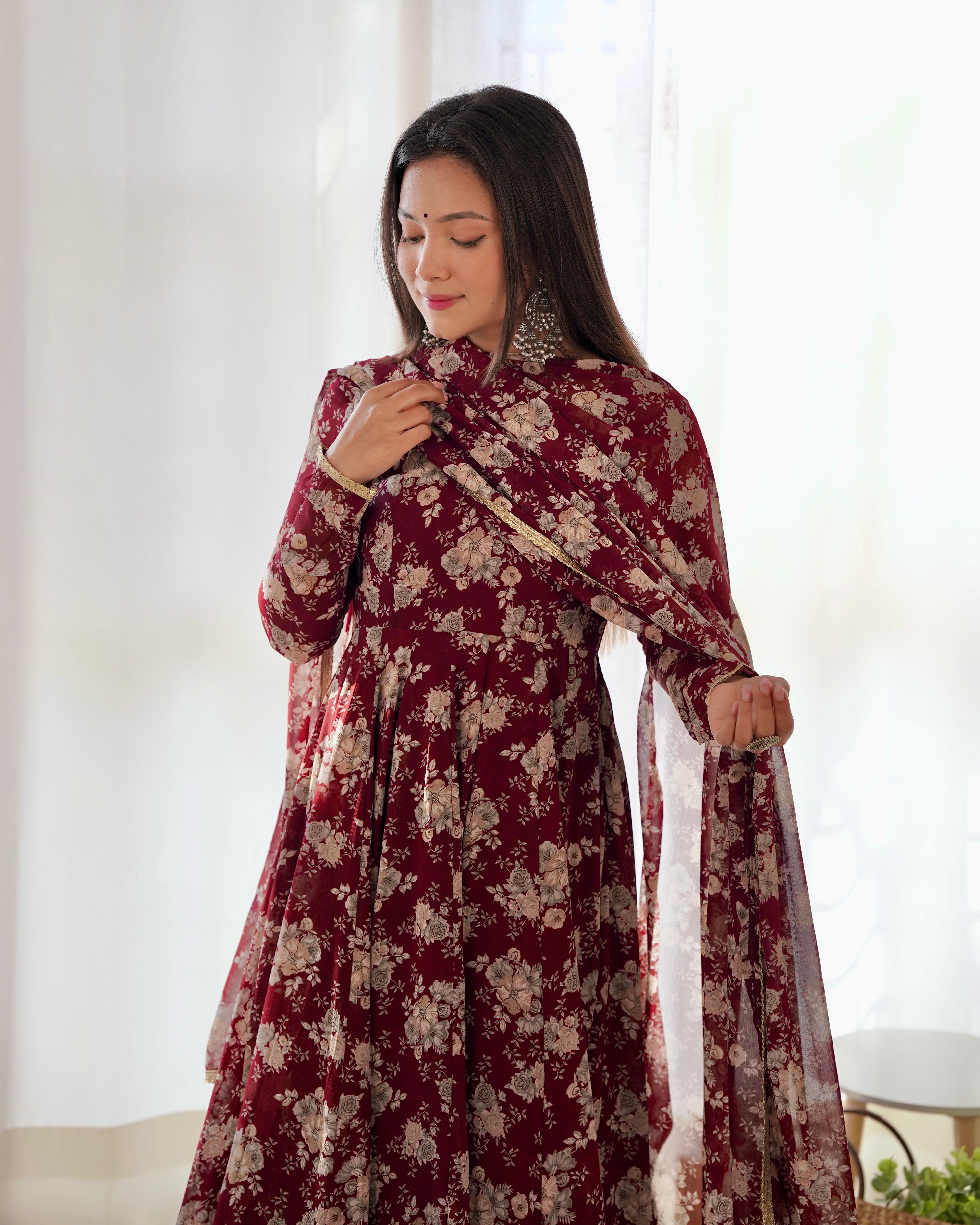 Elegant Faux Georgette Multi-Floral Printed Anarkali Suit