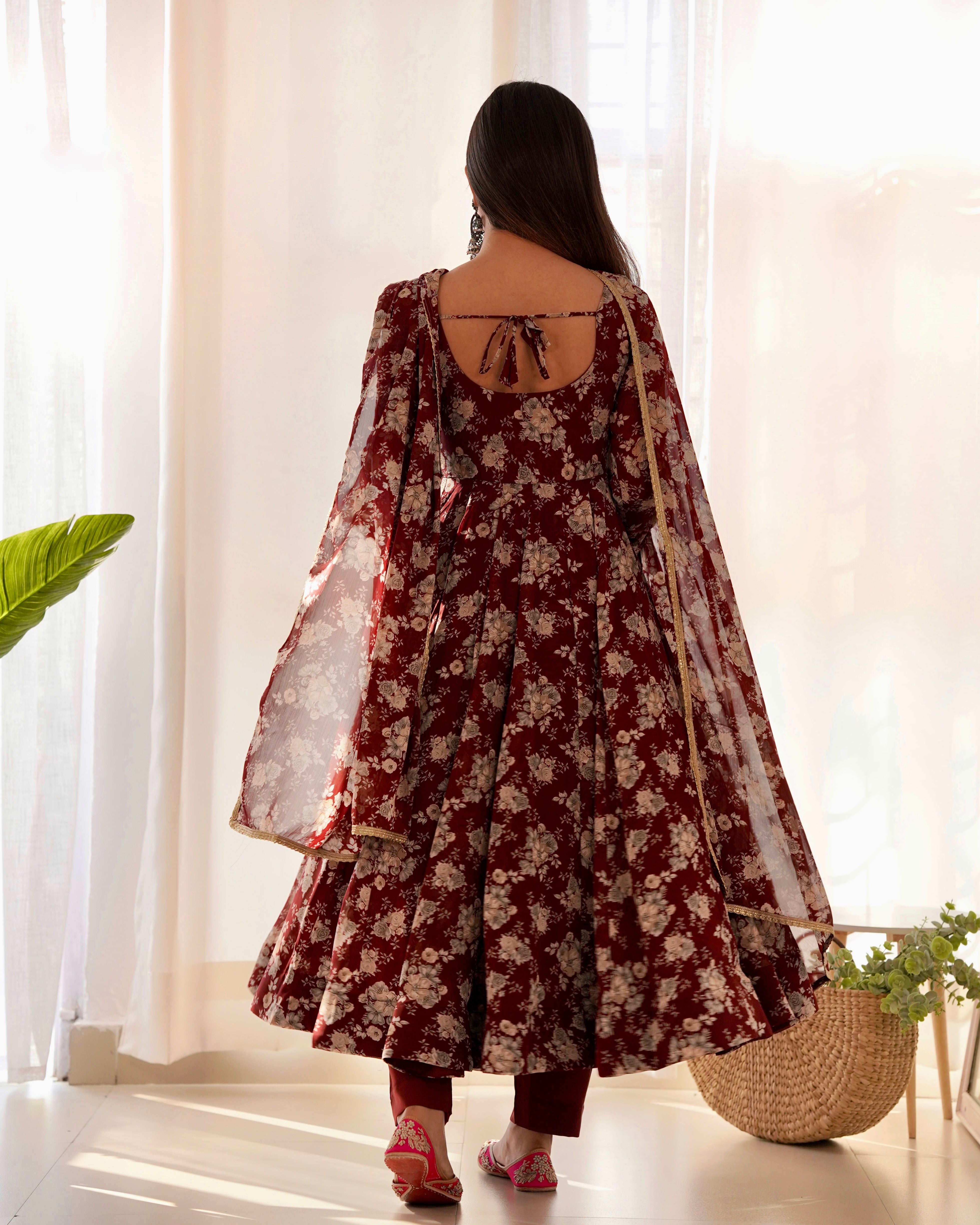 Elegant Faux Georgette Multi-Floral Printed Anarkali Suit