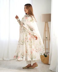 Onion Pink Georgette Anarkali Suit with Multi-Color Prints & Lace Border Dupatta – Three-Piece Festive Set