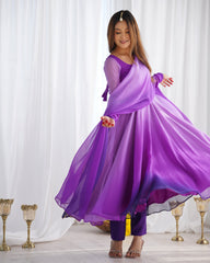 Multi-Purple Georgette Three-Piece Anarkali Suit – Flowing Festive Ensemble