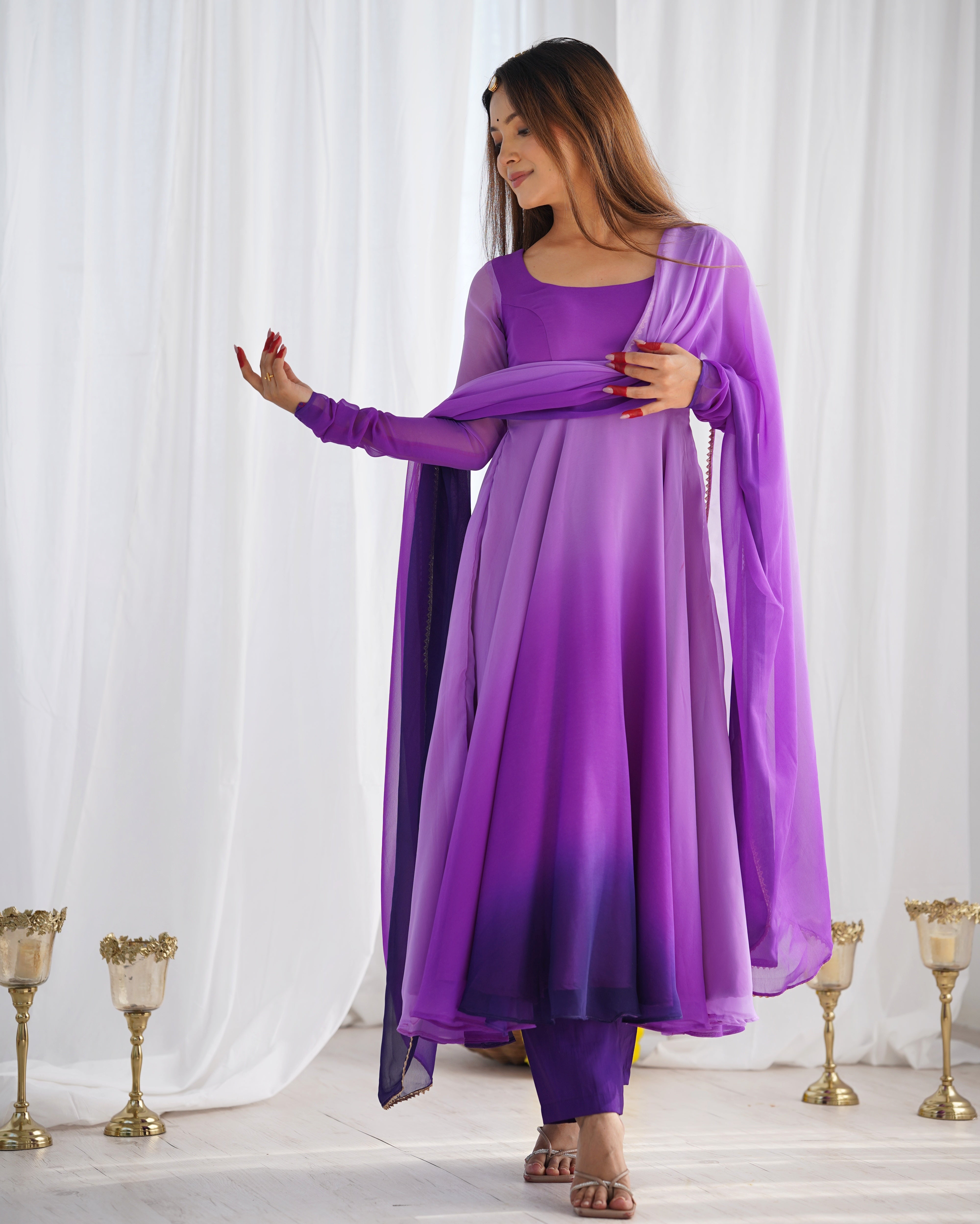 Multi-Purple Georgette Three-Piece Anarkali Suit – Flowing Festive Ensemble
