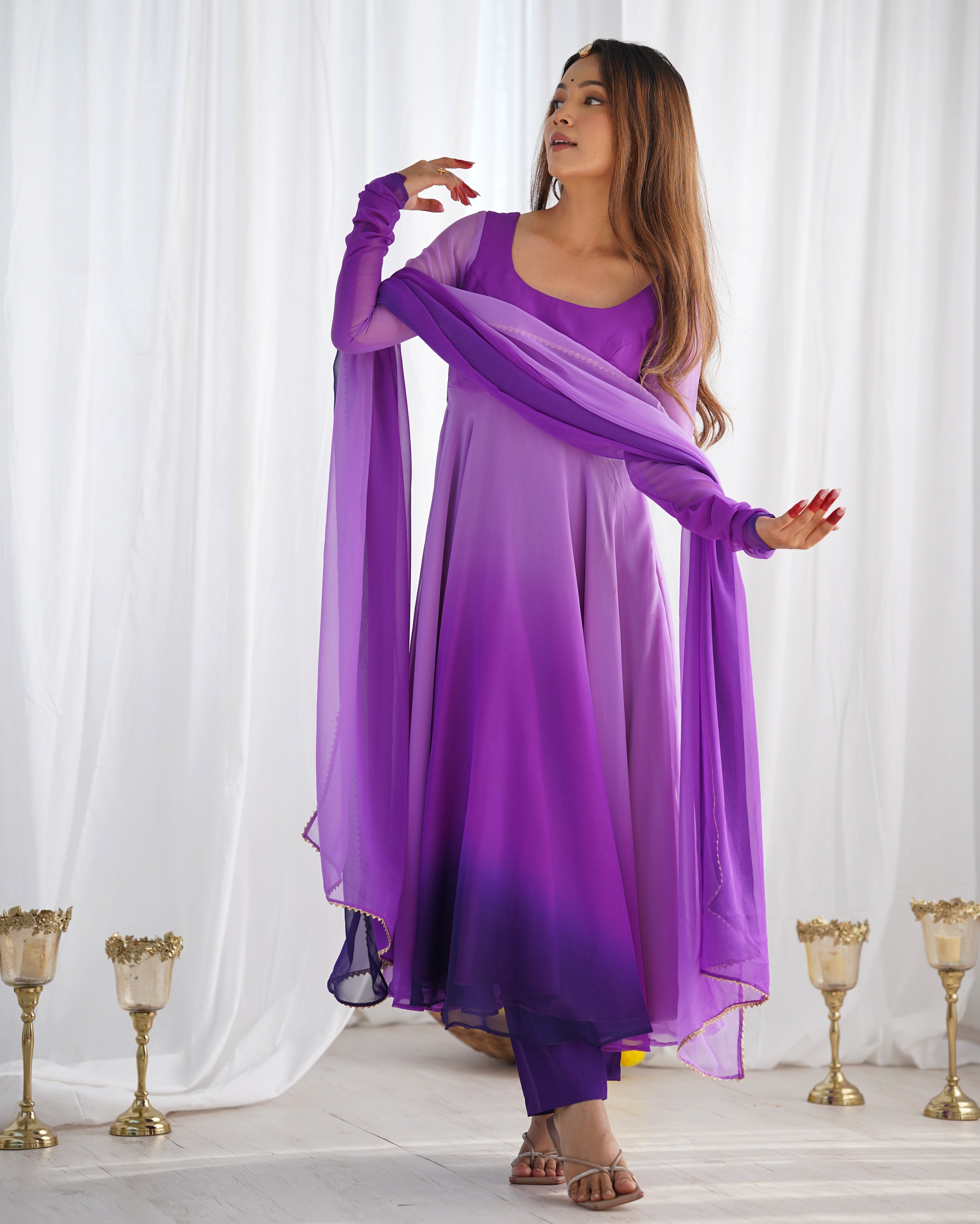 Multi-Purple Georgette Three-Piece Anarkali Suit – Flowing Festive Ensemble
