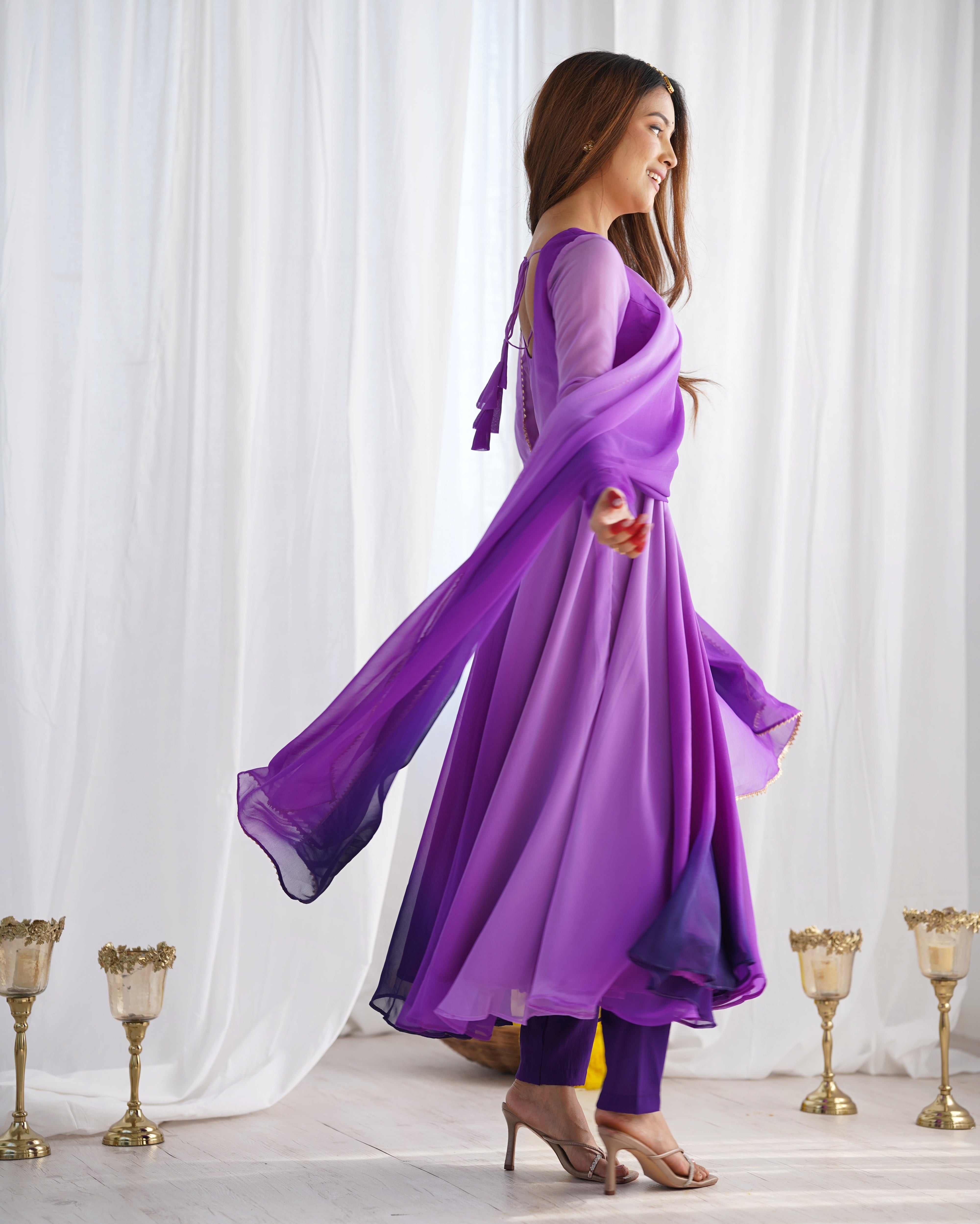 Multi-Purple Georgette Three-Piece Anarkali Suit – Flowing Festive Ensemble