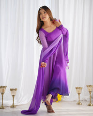 Multi-Purple Georgette Three-Piece Anarkali Suit – Flowing Festive Ensemble