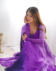 Multi-Purple Georgette Three-Piece Anarkali Suit – Flowing Festive Ensemble