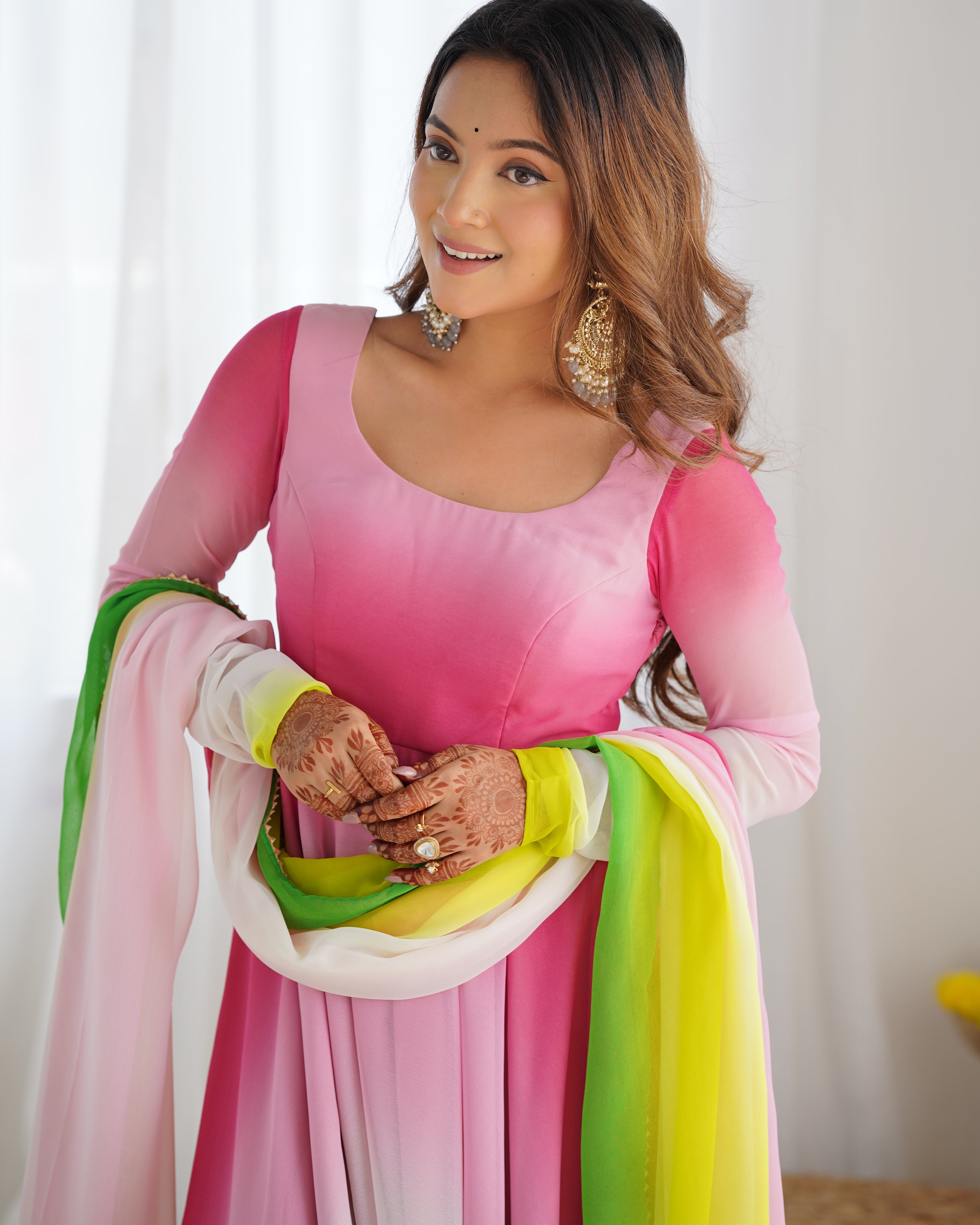 Multi-Pink Georgette Three-Piece Anarkali Suit – Elegant Festive Ensemble