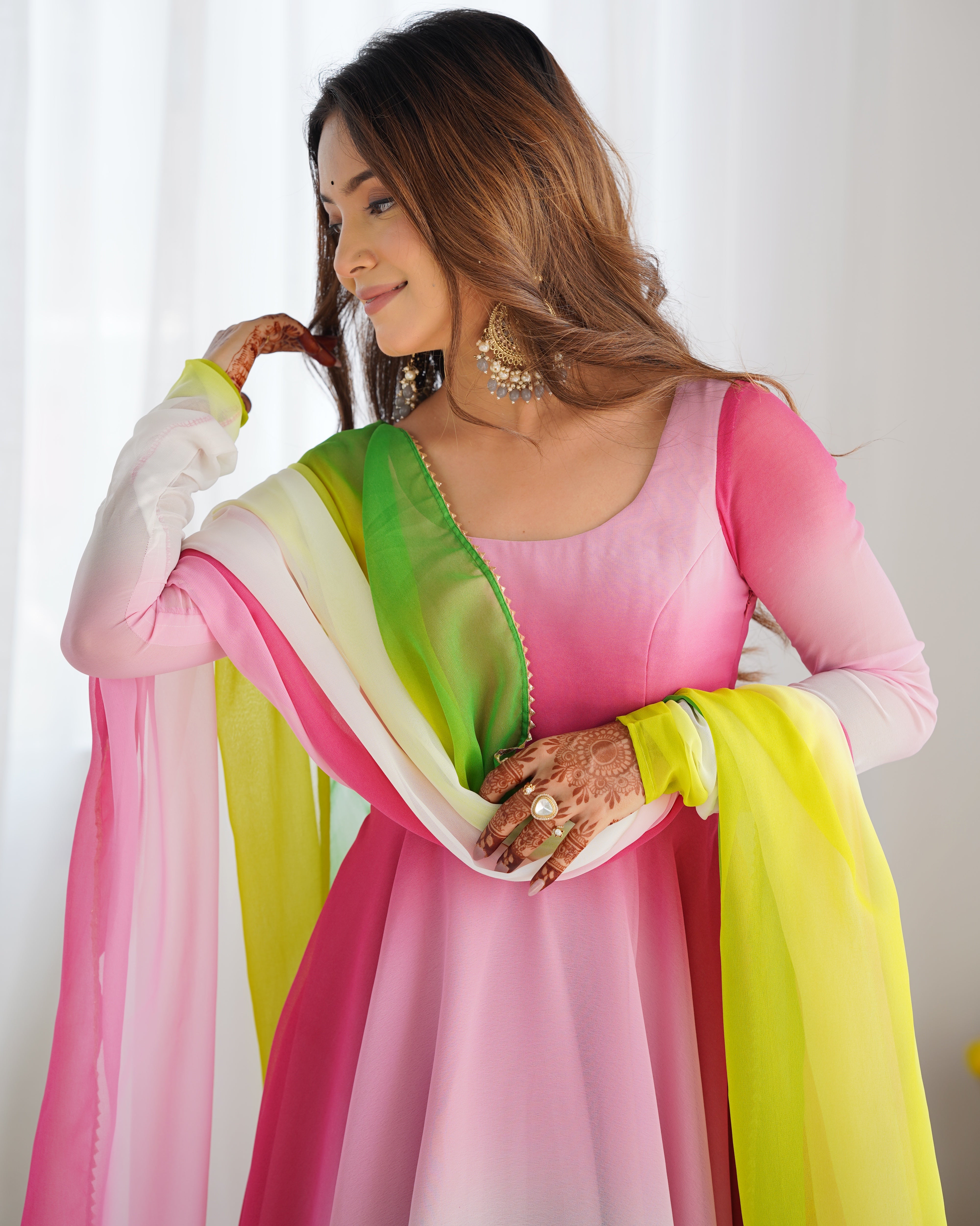 Multi-Pink Georgette Three-Piece Anarkali Suit – Elegant Festive Ensemble