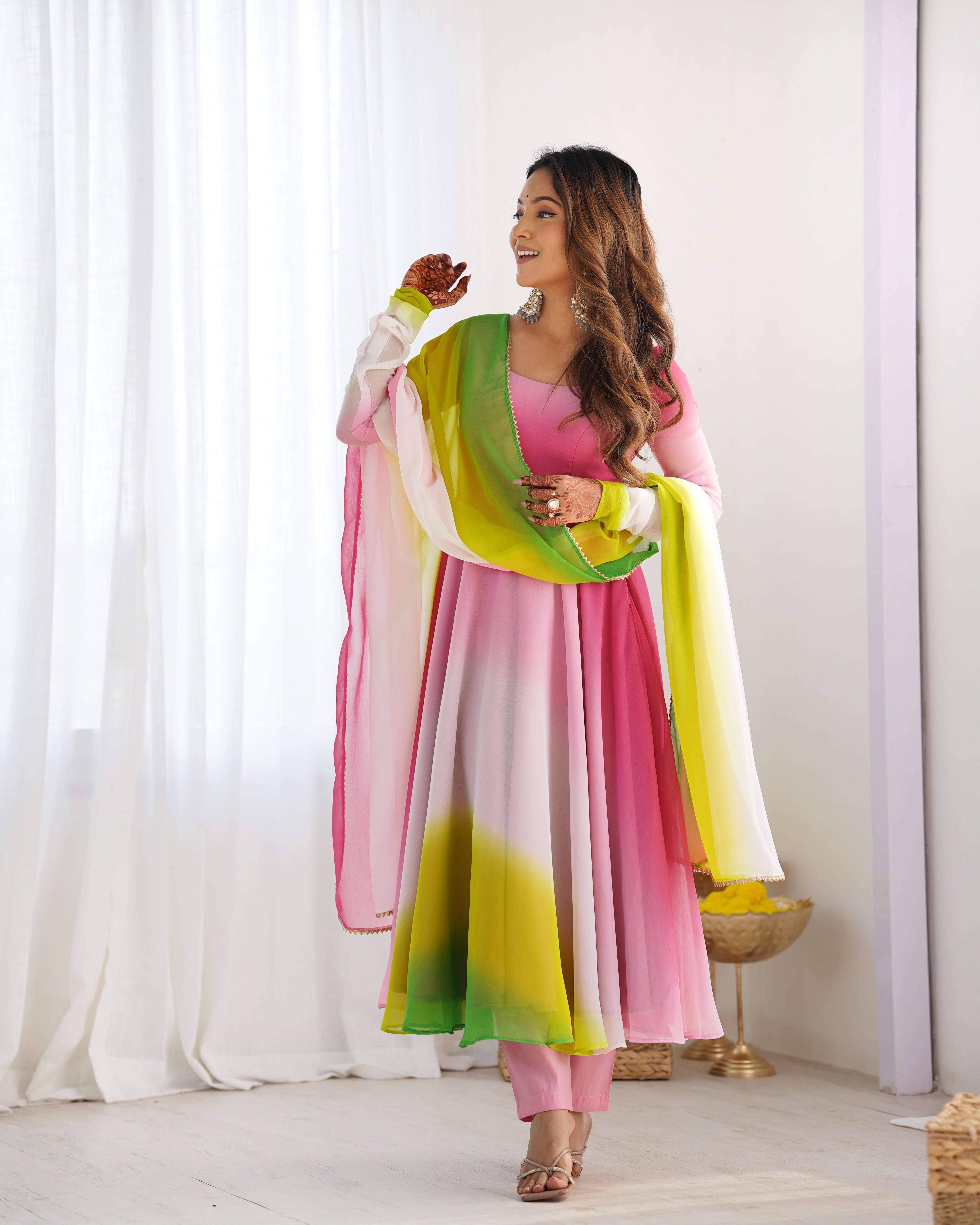 Multi-Pink Georgette Three-Piece Anarkali Suit – Elegant Festive Ensemble