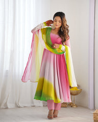 Multi-Pink Georgette Three-Piece Anarkali Suit – Elegant Festive Ensemble