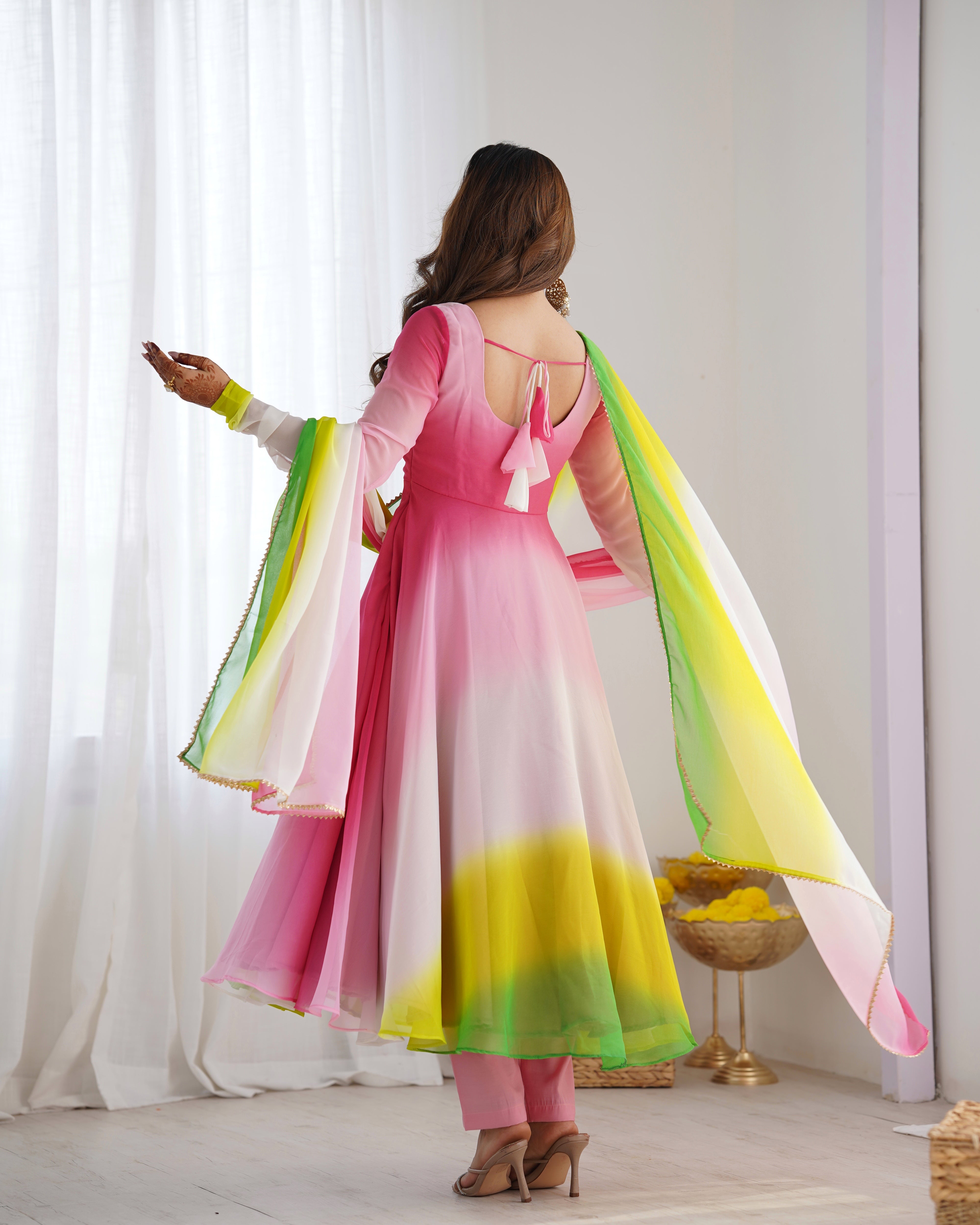 Multi-Pink Georgette Three-Piece Anarkali Suit – Elegant Festive Ensemble