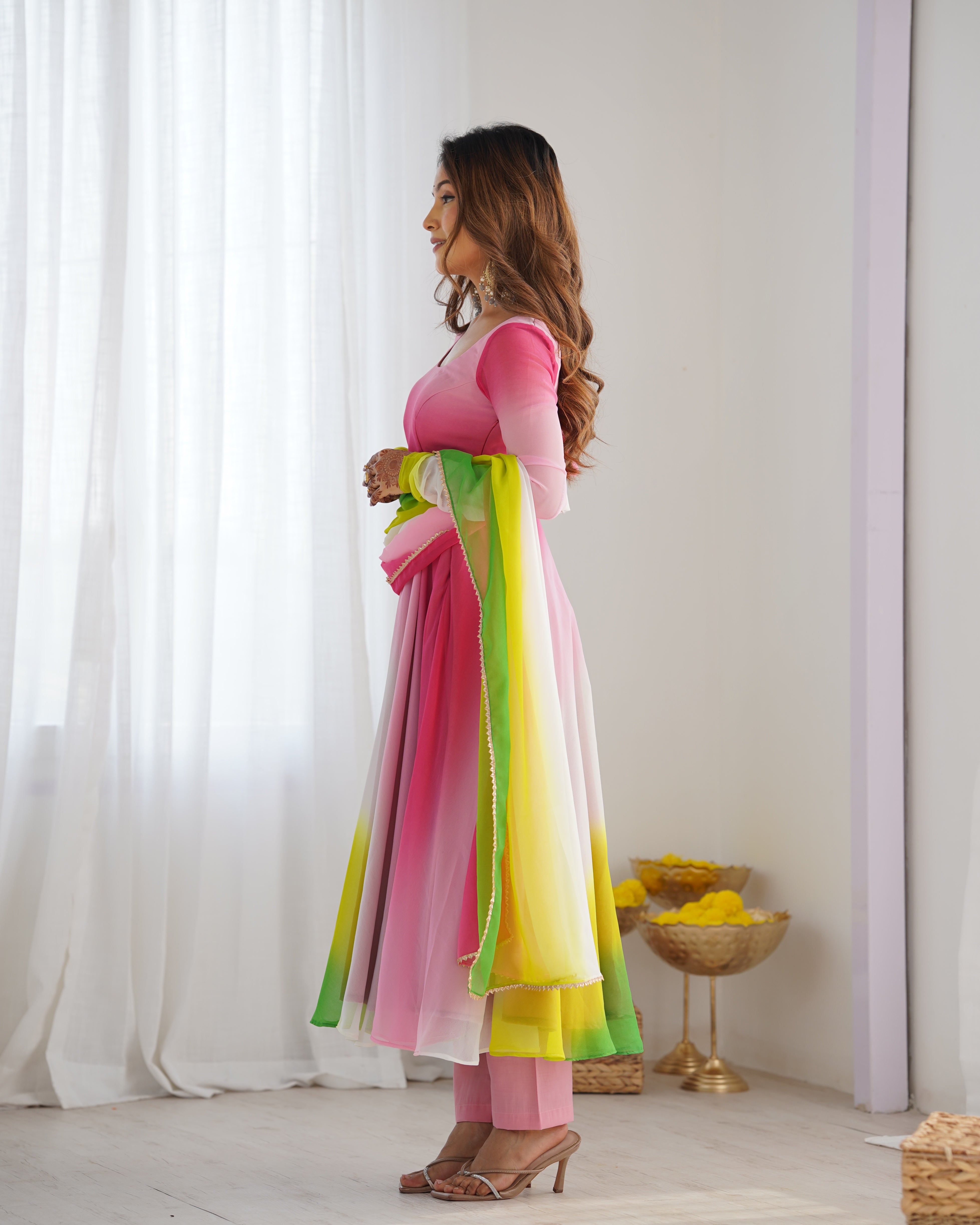 Multi-Pink Georgette Three-Piece Anarkali Suit – Elegant Festive Ensemble