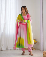 Multi-Pink Georgette Three-Piece Anarkali Suit – Elegant Festive Ensemble