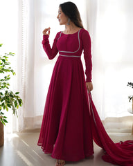 Georgette Anarkali Gown Dupatta Full Set with Pants - Festive Ready to Wear