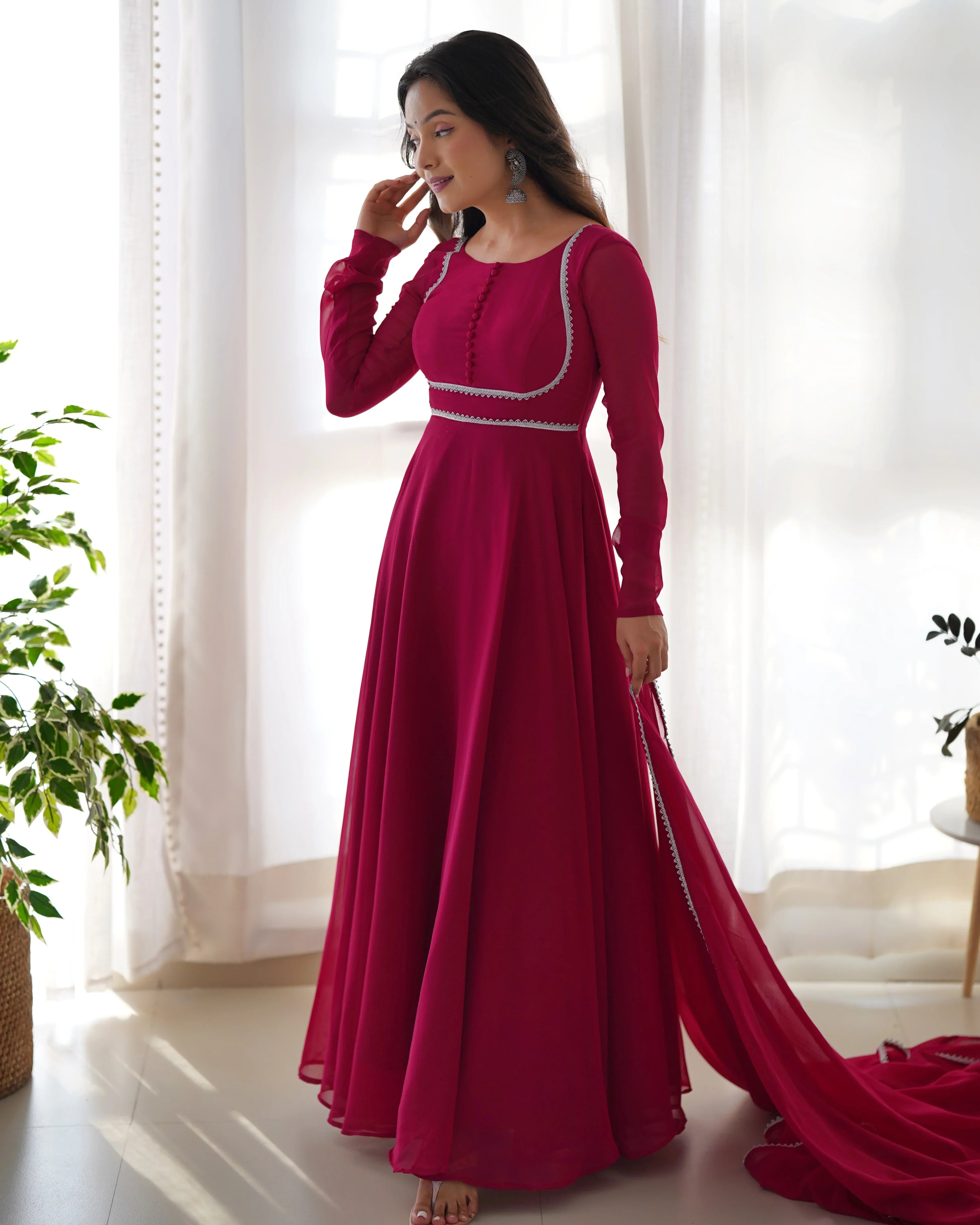 Georgette Anarkali Gown Dupatta Full Set with Pants - Festive Ready to Wear