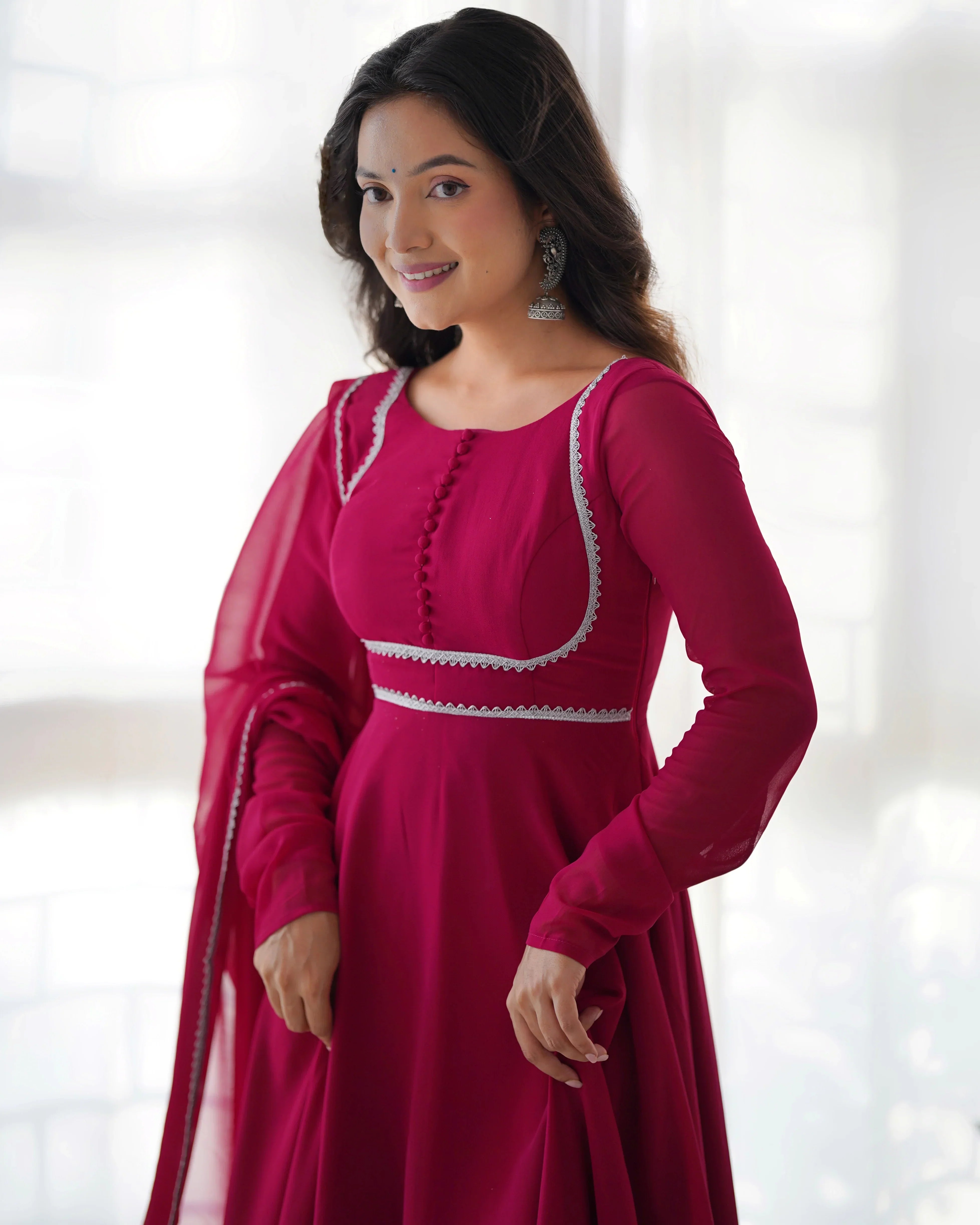 Georgette Anarkali Gown Dupatta Full Set with Pants - Festive Ready to Wear