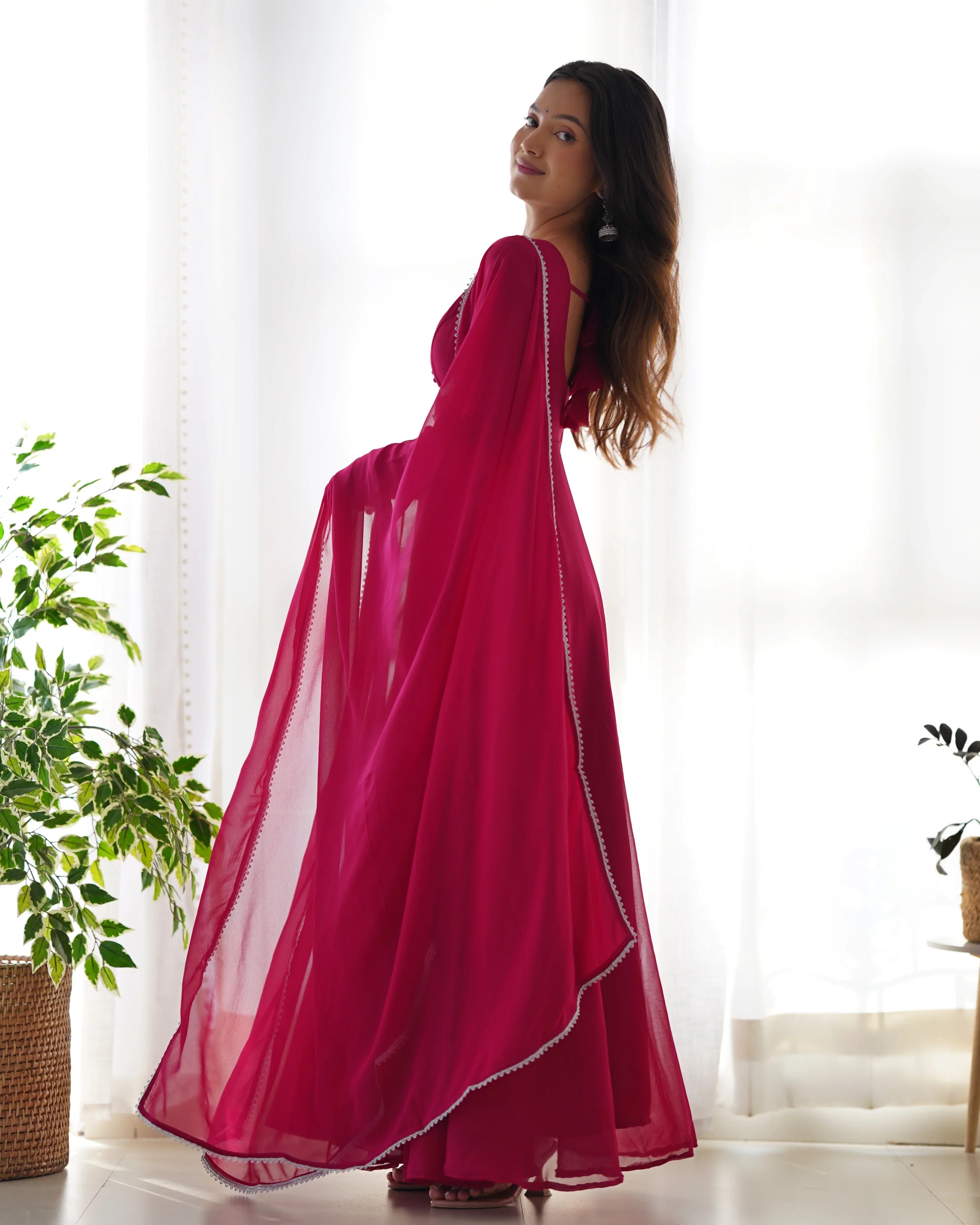 Georgette Anarkali Gown Dupatta Full Set with Pants - Festive Ready to Wear