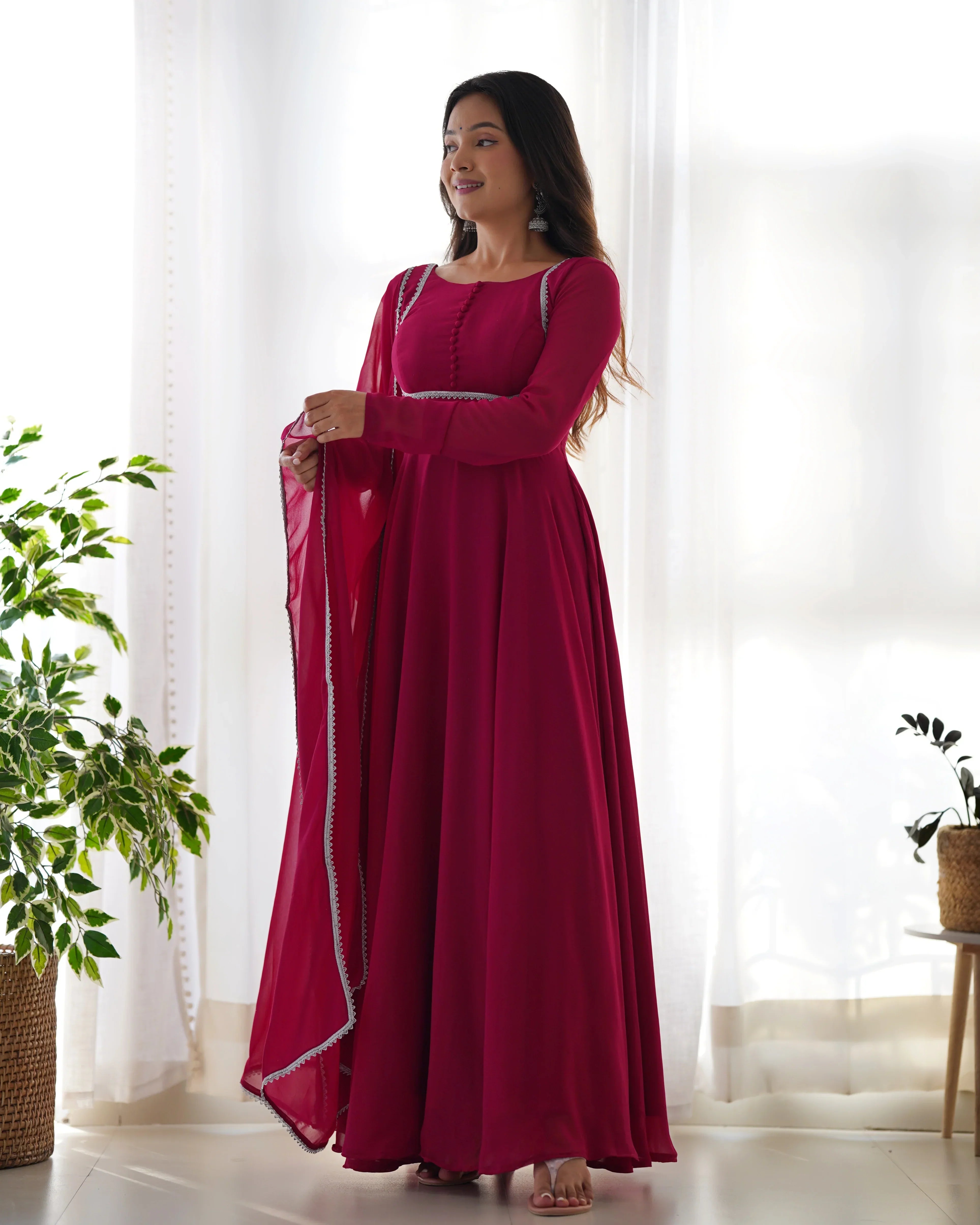 Georgette Anarkali Gown Dupatta Full Set with Pants - Festive Ready to Wear