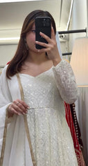 Elegant Faux Blooming Sequins & Thread Embroidered Anarkali Suit – Three-Piece Set