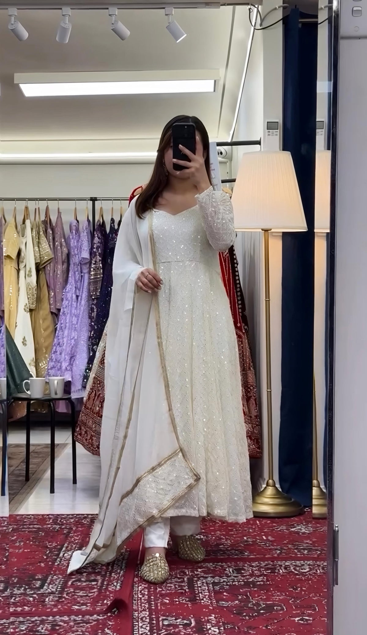 Elegant Faux Blooming Sequins & Thread Embroidered Anarkali Suit – Three-Piece Set