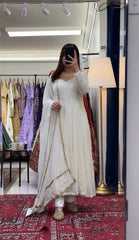 Elegant Faux Blooming Sequins & Thread Embroidered Anarkali Suit – Three-Piece Set