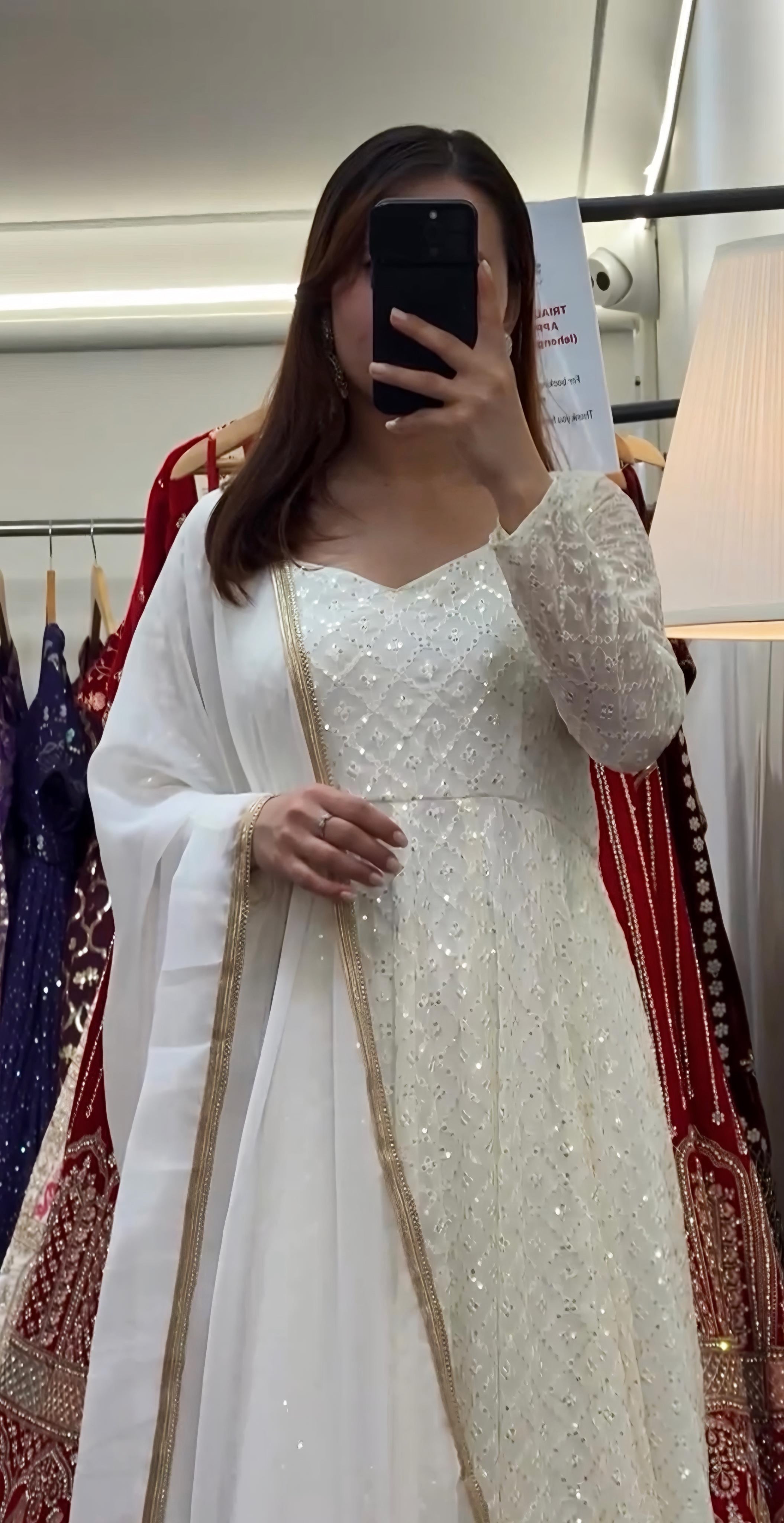 Elegant Faux Blooming Sequins & Thread Embroidered Anarkali Suit – Three-Piece Set