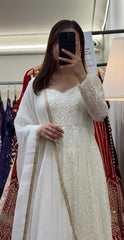 Elegant Faux Blooming Sequins & Thread Embroidered Anarkali Suit – Three-Piece Set