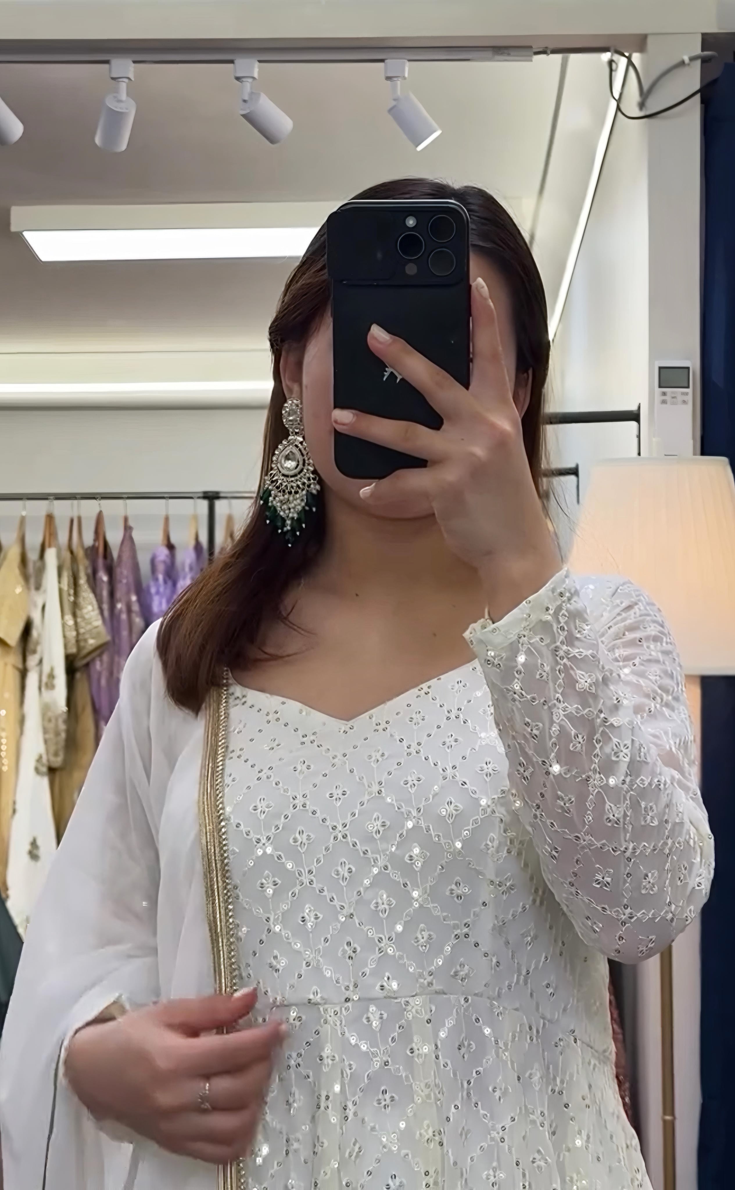 Elegant Faux Blooming Sequins & Thread Embroidered Anarkali Suit – Three-Piece Set