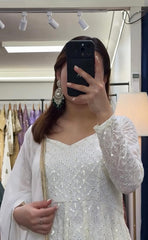Elegant Faux Blooming Sequins & Thread Embroidered Anarkali Suit – Three-Piece Set