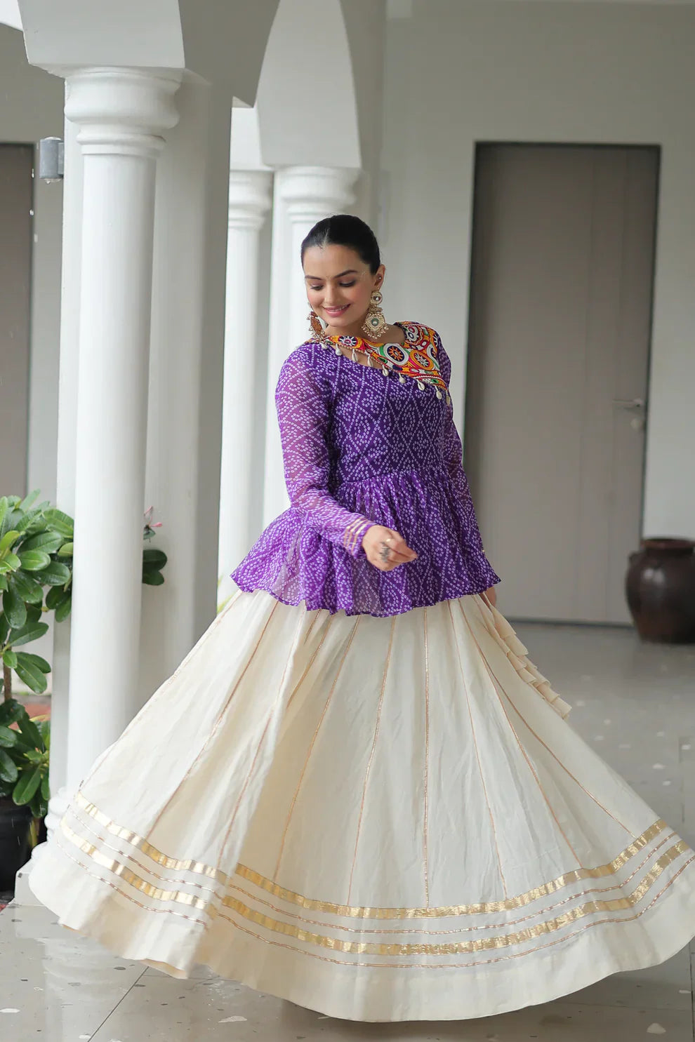 Kora Cotton Lehenga with Gota-Patti Lace & Bandhani Print Full-Stitched Top – Traditional Charm