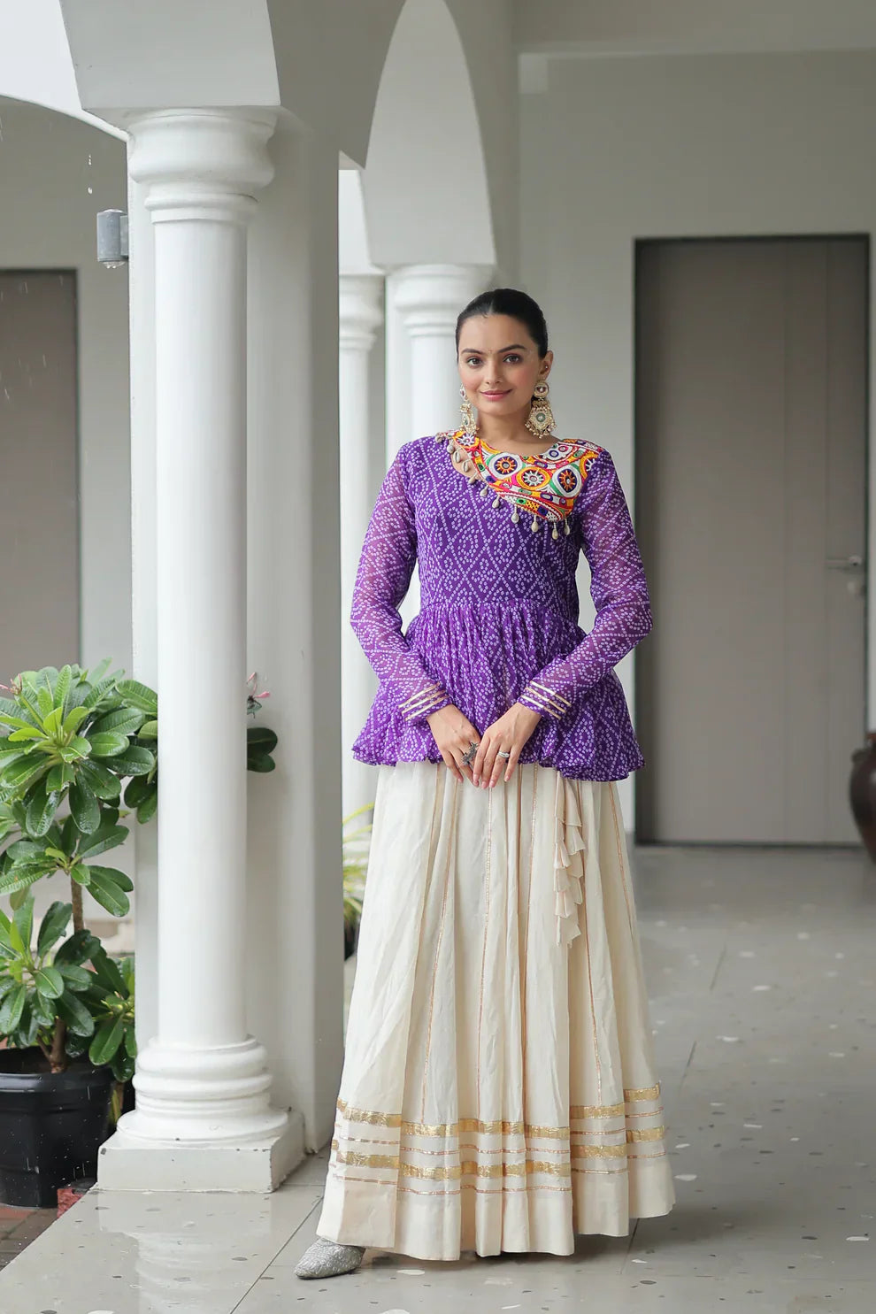 Kora Cotton Lehenga with Gota-Patti Lace & Bandhani Print Full-Stitched Top – Traditional Charm