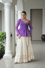 Kora Cotton Lehenga with Gota-Patti Lace & Bandhani Print Full-Stitched Top – Traditional Charm