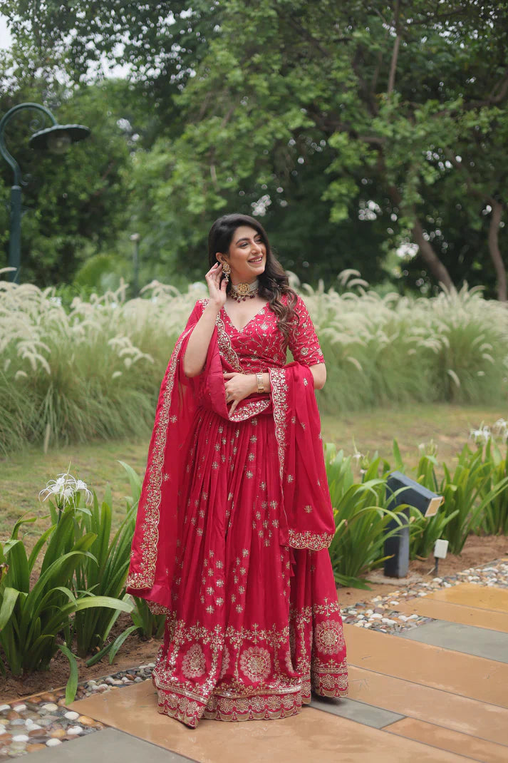 Rangoli Silk Lehenga with Heavy Sequins & Thread Embroidery