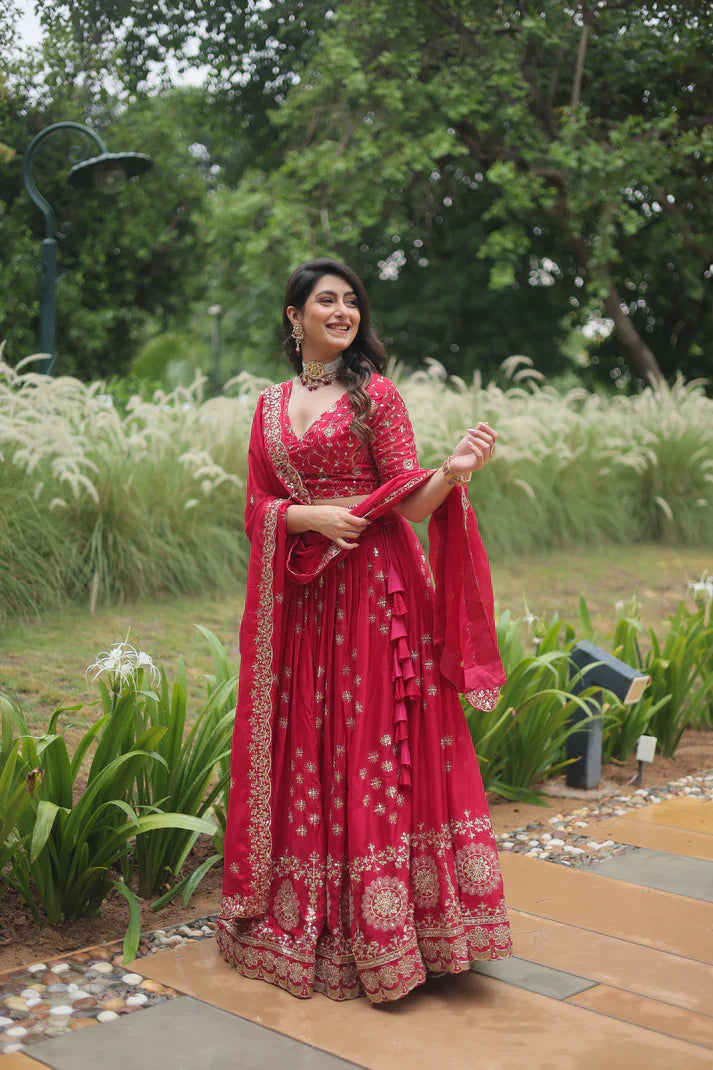 Rangoli Silk Lehenga with Heavy Sequins & Thread Embroidery