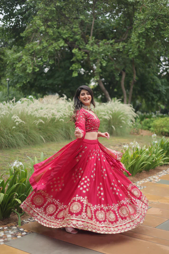 Rangoli Silk Lehenga with Heavy Sequins & Thread Embroidery
