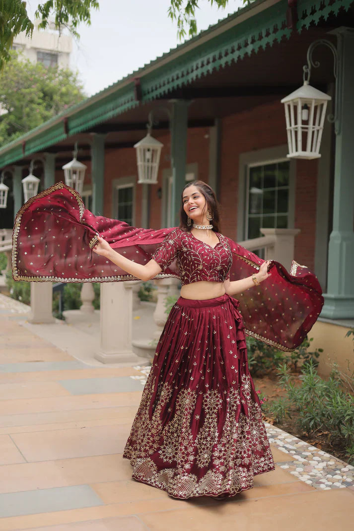 Elegant Rangoli Silk Lehenga Set with Heavy Sequins & Thread Embroidery