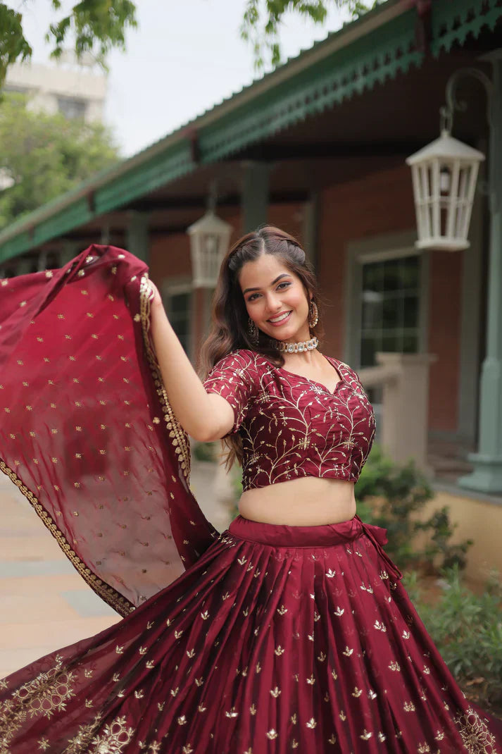 Elegant Rangoli Silk Lehenga Set with Heavy Sequins & Thread Embroidery