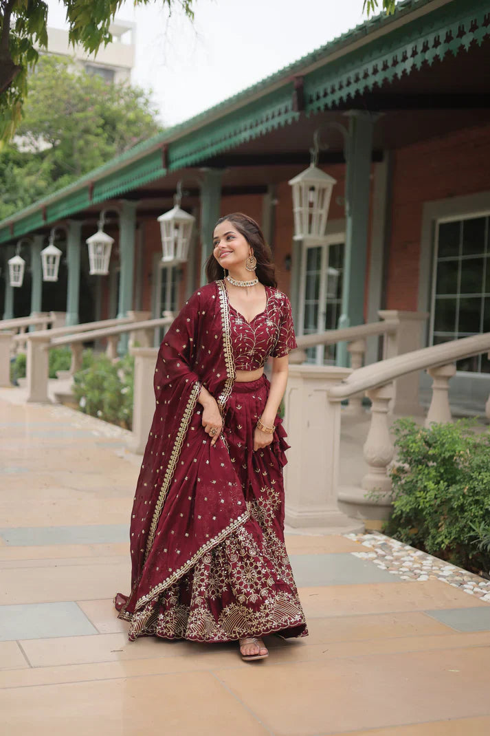 Elegant Rangoli Silk Lehenga Set with Heavy Sequins & Thread Embroidery